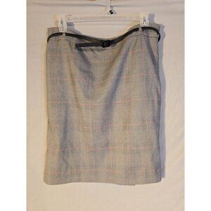 Chaps Plaid Gray Career Office Skirt Womens Size 16 Belted XL Knee Length